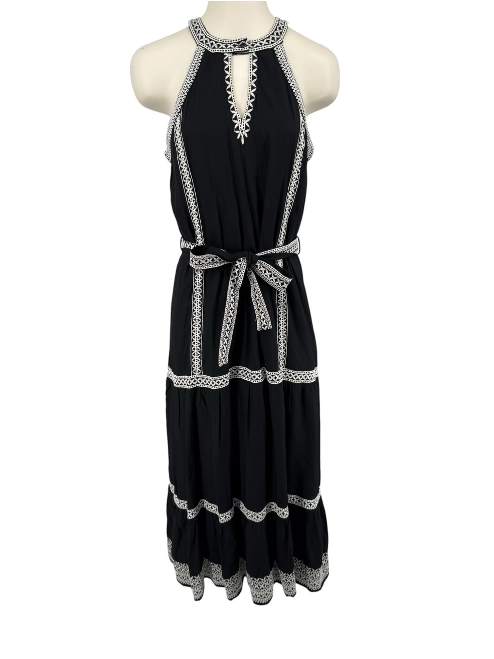 ecru Black Maxi Dress with White Trim